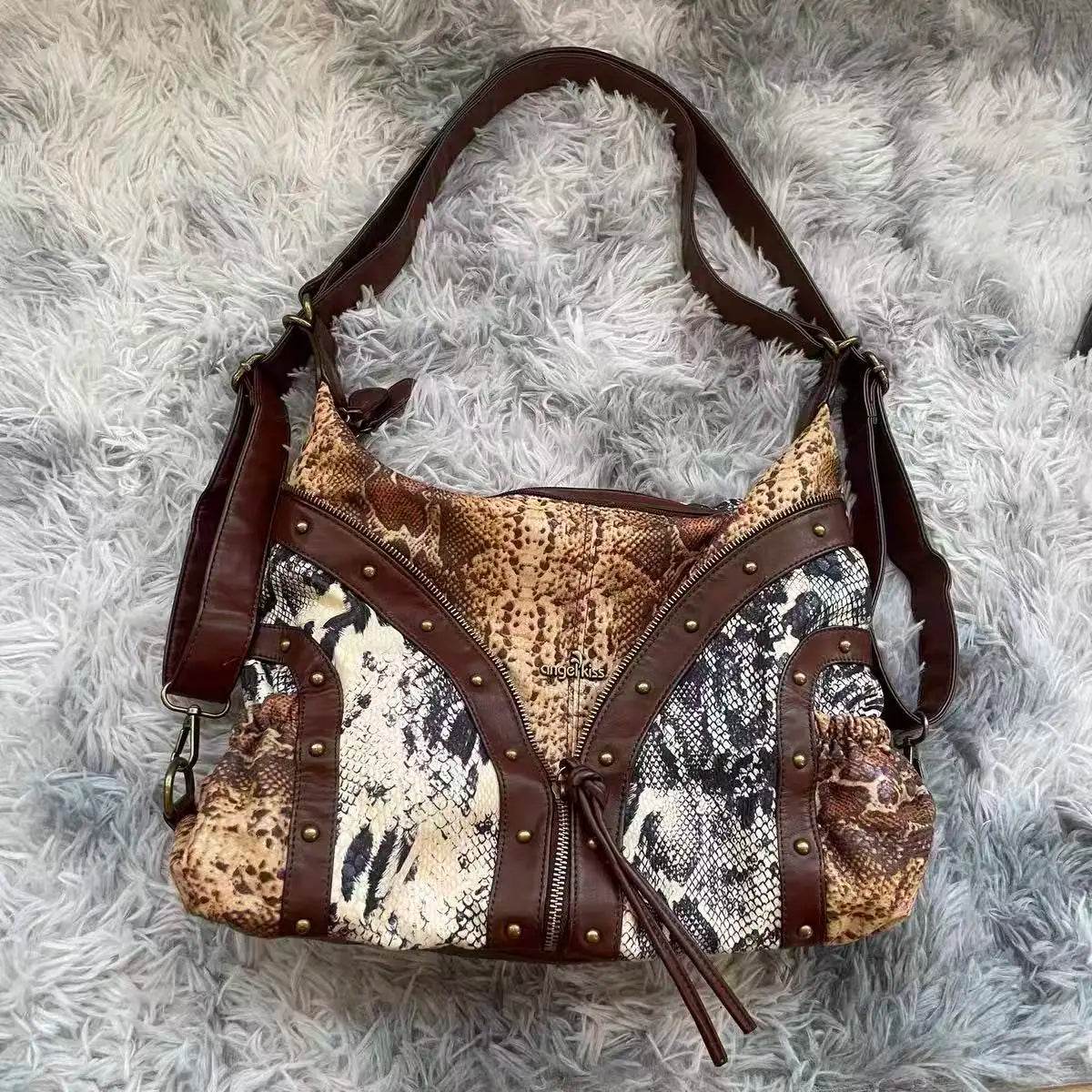 Damen-Schultertasche aus PU Vintage-Look mit Mehrfachfächern und Großem Hauptfach für Alltagsbedarf