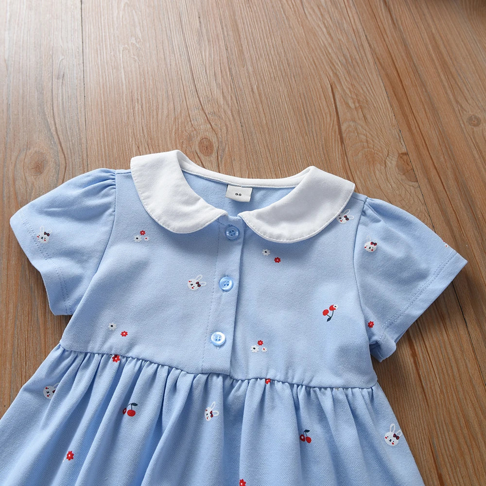 Baby Mädchen Sommerkleid Kurzarm Umlegekragen Baumwollkleidung für Mädchen im Alter von 2–6 Jahren Kinderkleider