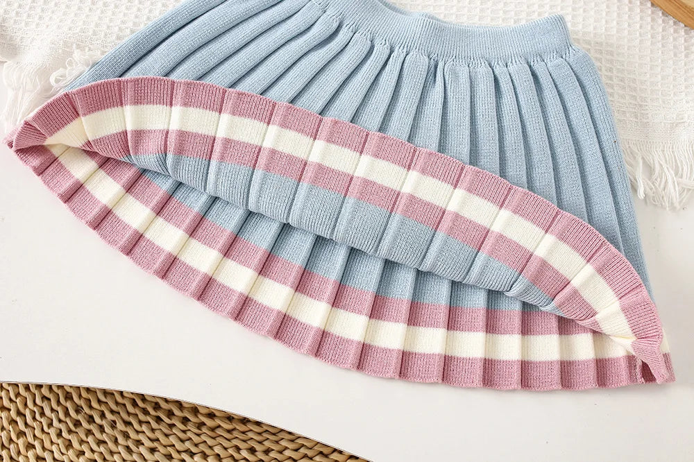 Mädchen Kleidung Set mit O-Neck Stricken Tops und Falten Röcken