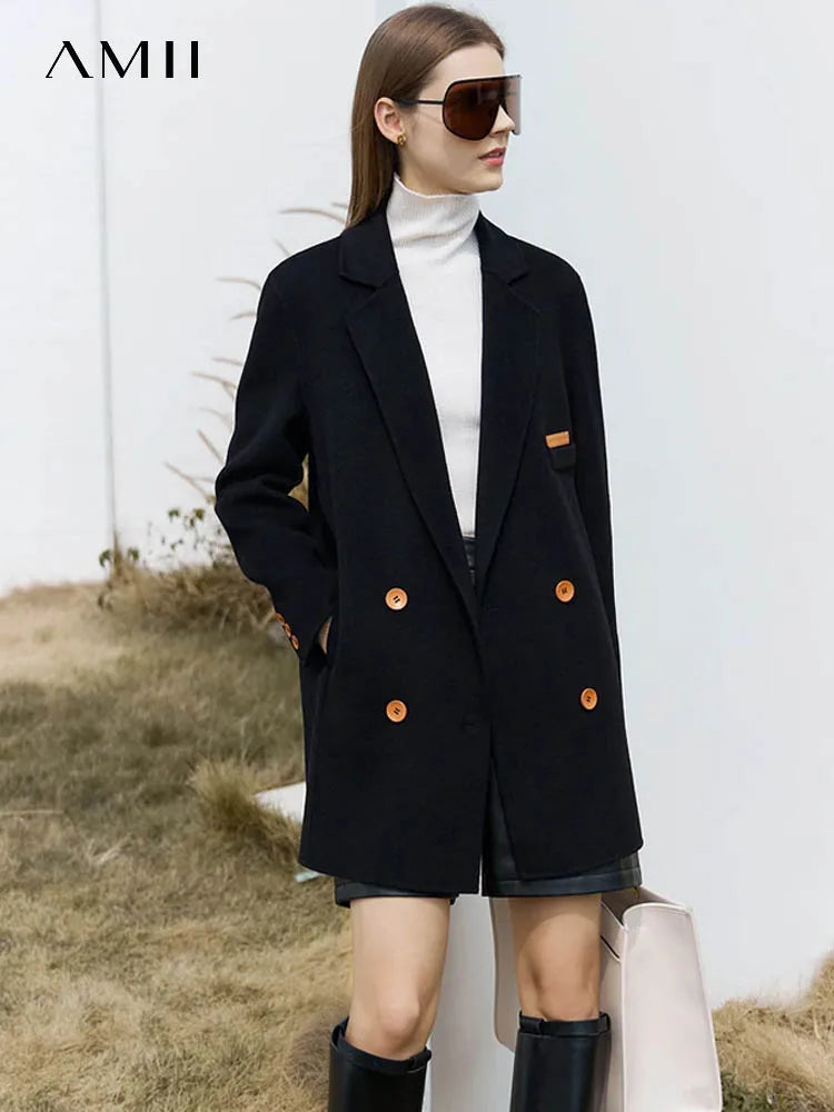 Damen Wollmantel im minimalistischen Design mit umlegekragen für den Winter