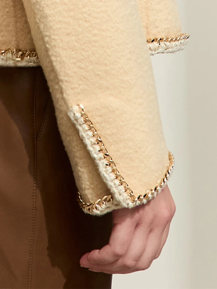 Damen Wollmantel im minimalistischen Stil mit Taschen und Knopfdekoration