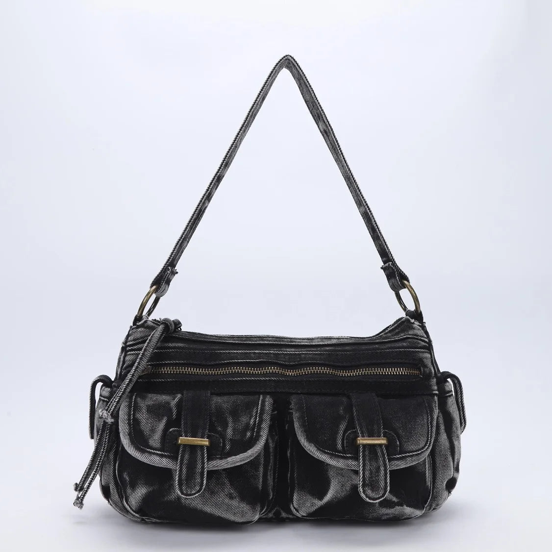 Damen-Handtasche Denim-Optik mit Top-Handle Reißverschluss und Innenfächer Alltagsbedarf
