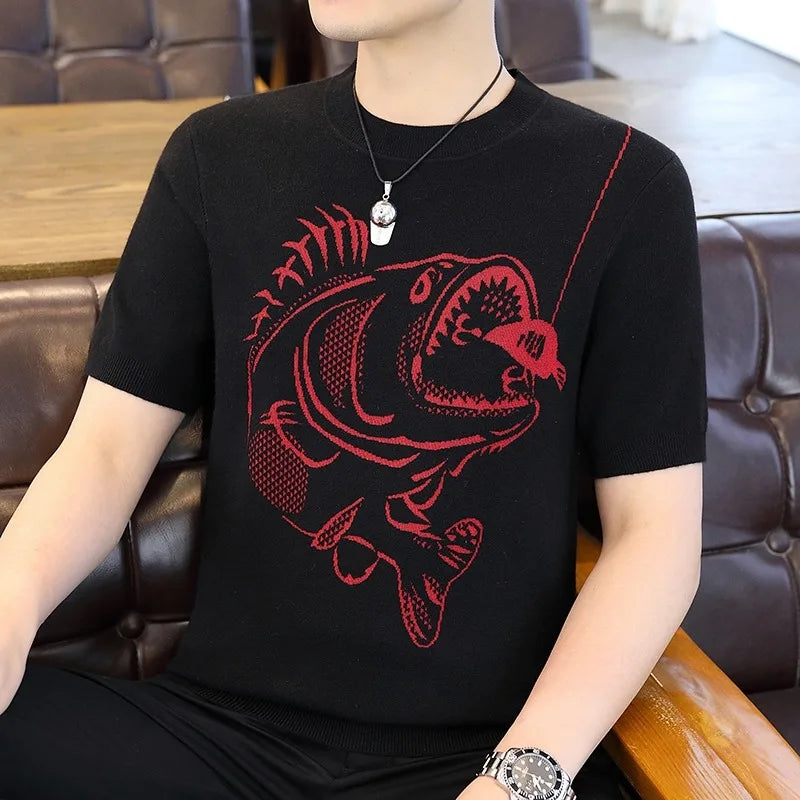 Herren T-Shirt aus leichtem Jacquard mit kurzem Arm im Retro-Stil