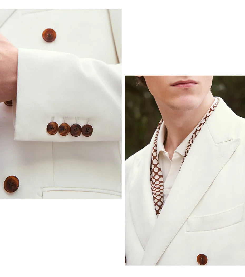 Hochwertiger Herrenanzug aus Wolle-Kaschmir, Weiß, Slim Fit, Doppelreiher für Hochzeit und Business.