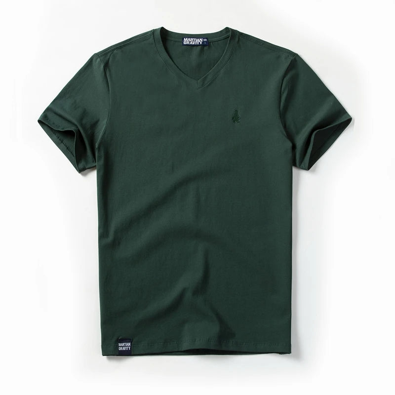 Männer T-Shirt aus einfarbigem Baumwollstoff mit V-Ausschnitt und kurzen Ärmeln