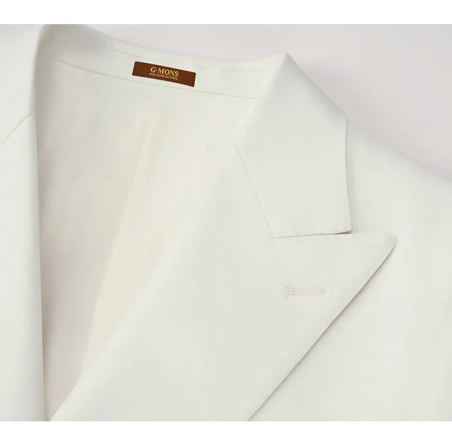 Hochwertiger Herrenanzug aus Wolle-Kaschmir, Weiß, Slim Fit, Doppelreiher für Hochzeit und Business.