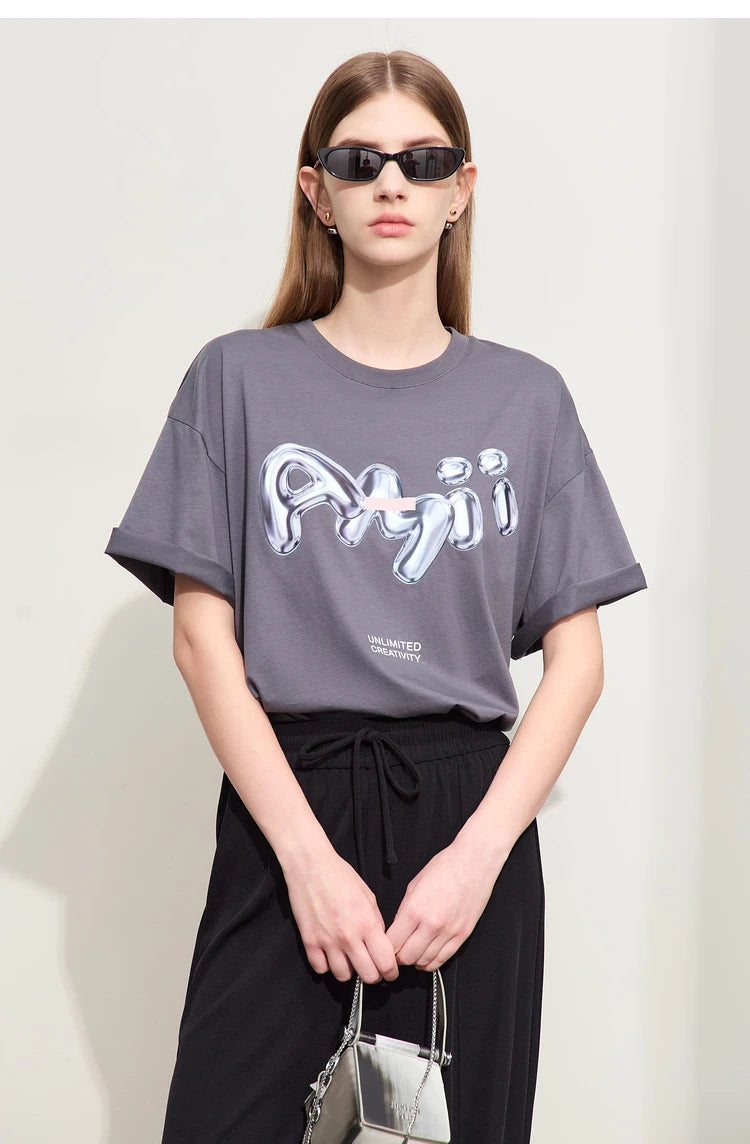 Damen T-Shirts im lässigen Stil mit O-Ausschnitt und modischem Druck