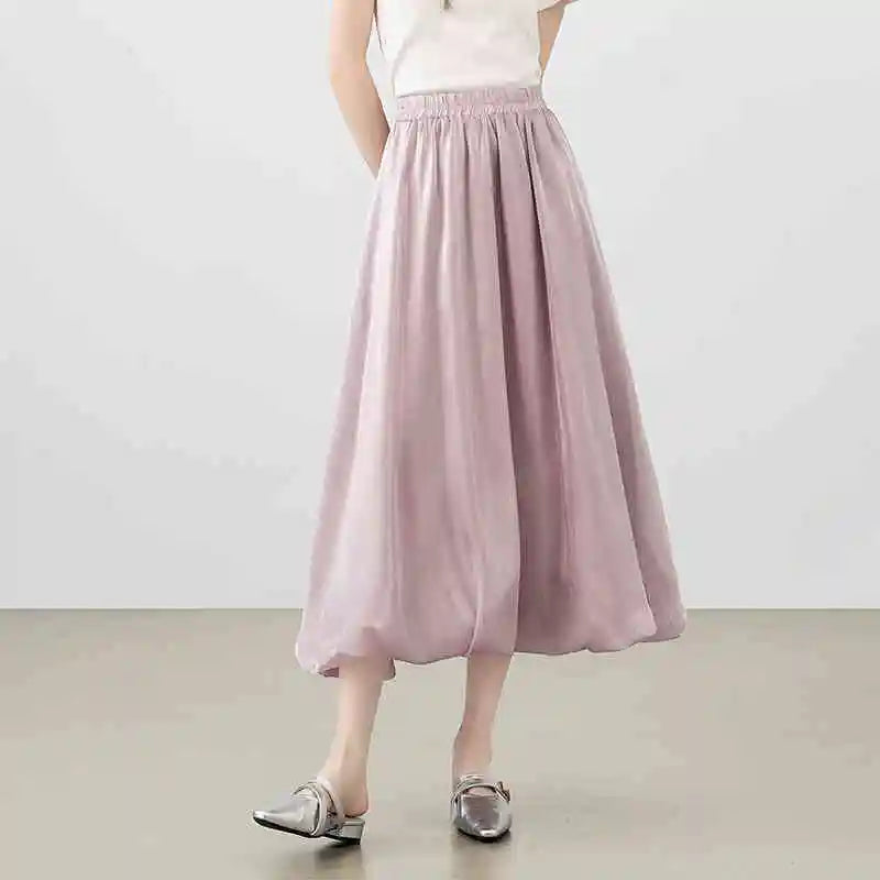 Damen Perlglanzrock im A-Linie Stil mit eleganten Falten und elastischer Taille