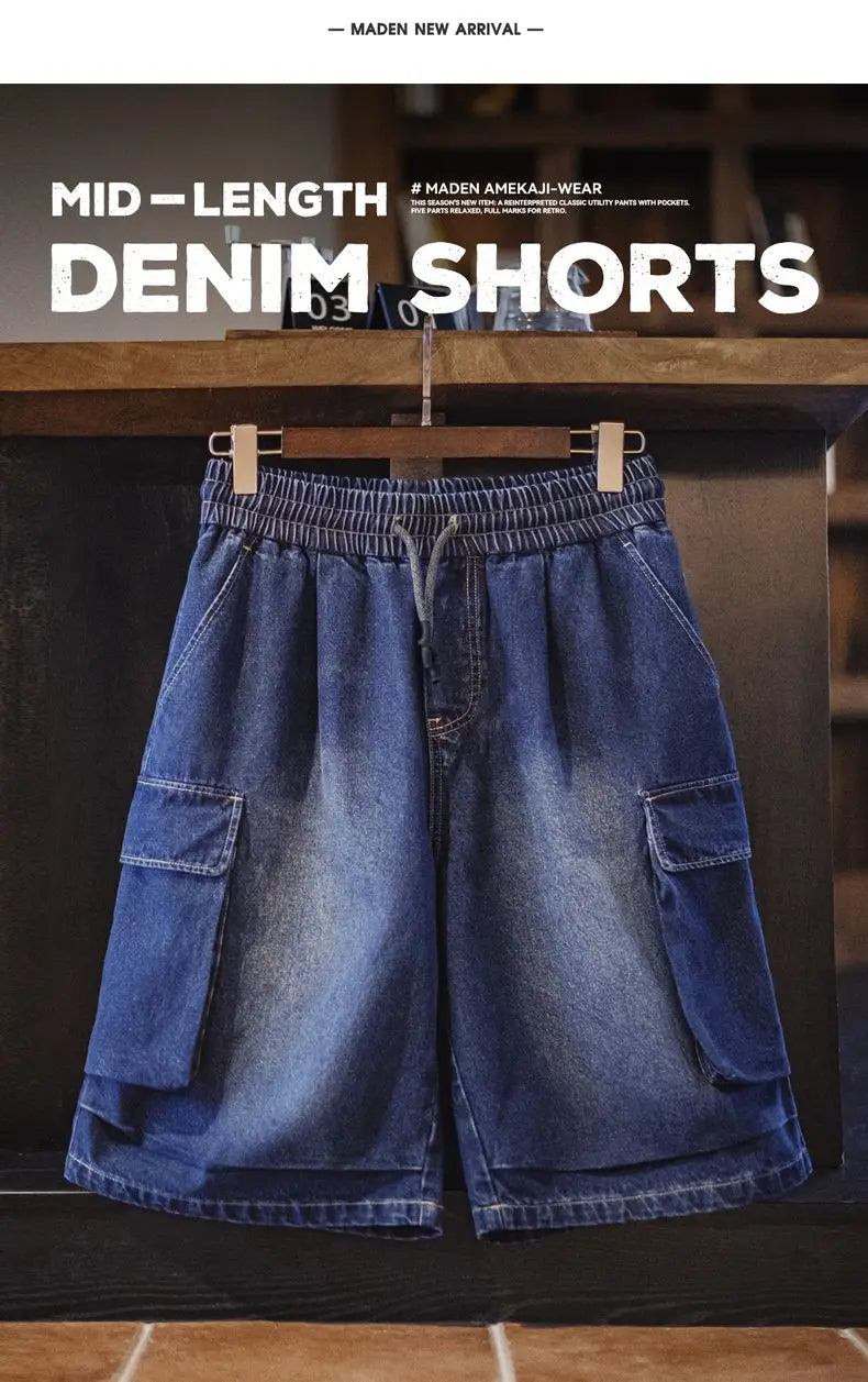 Herren Denim Shorts im Vintage-Stil mit losser Passform und elastischer Taille
