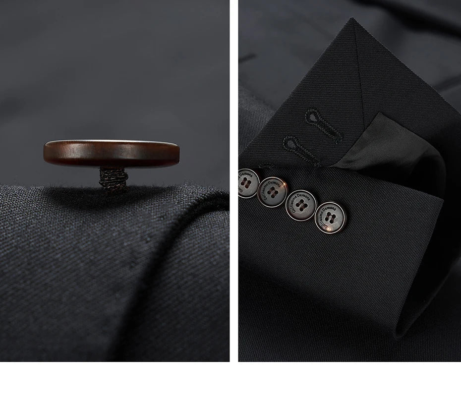 Doppelreihiger Herrenanzug im Korea-Stil – Slim Fit mit Streifenmuster in Blau, Grau, Schwarz oder Braun, ideal für Hochzeiten und formelle Anlässe.