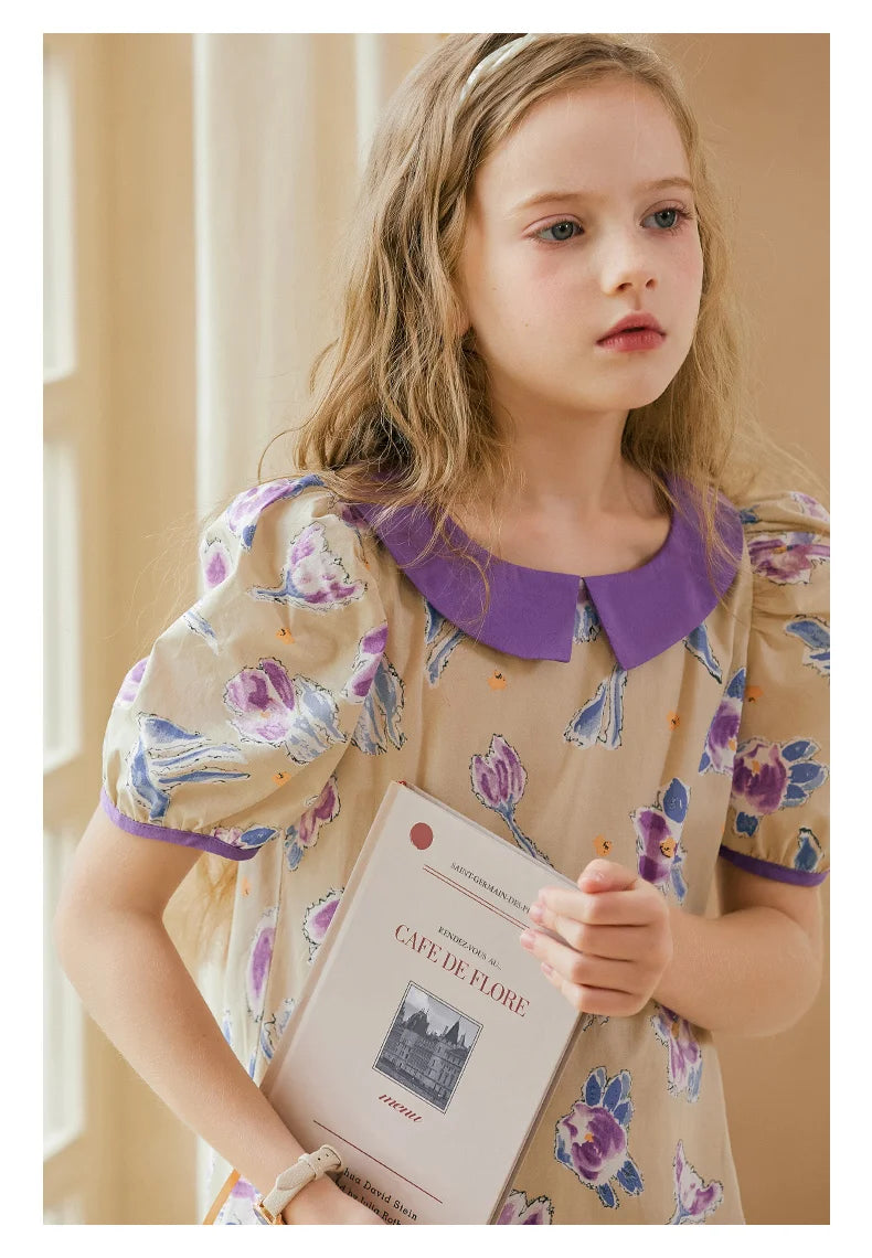 Ärmelloses Sommerkleid aus 100% Baumwolle mit kleinem Blumenmuster für Mädchen – ideal für Strand und Party, Größen 3-14 Jahre