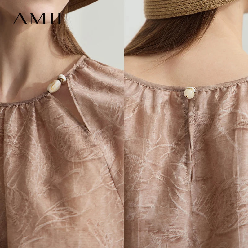 Damen T-Shirt im minimalistischen Sommer-Stil mit Kordelzug und Rundhalsausschnitt
