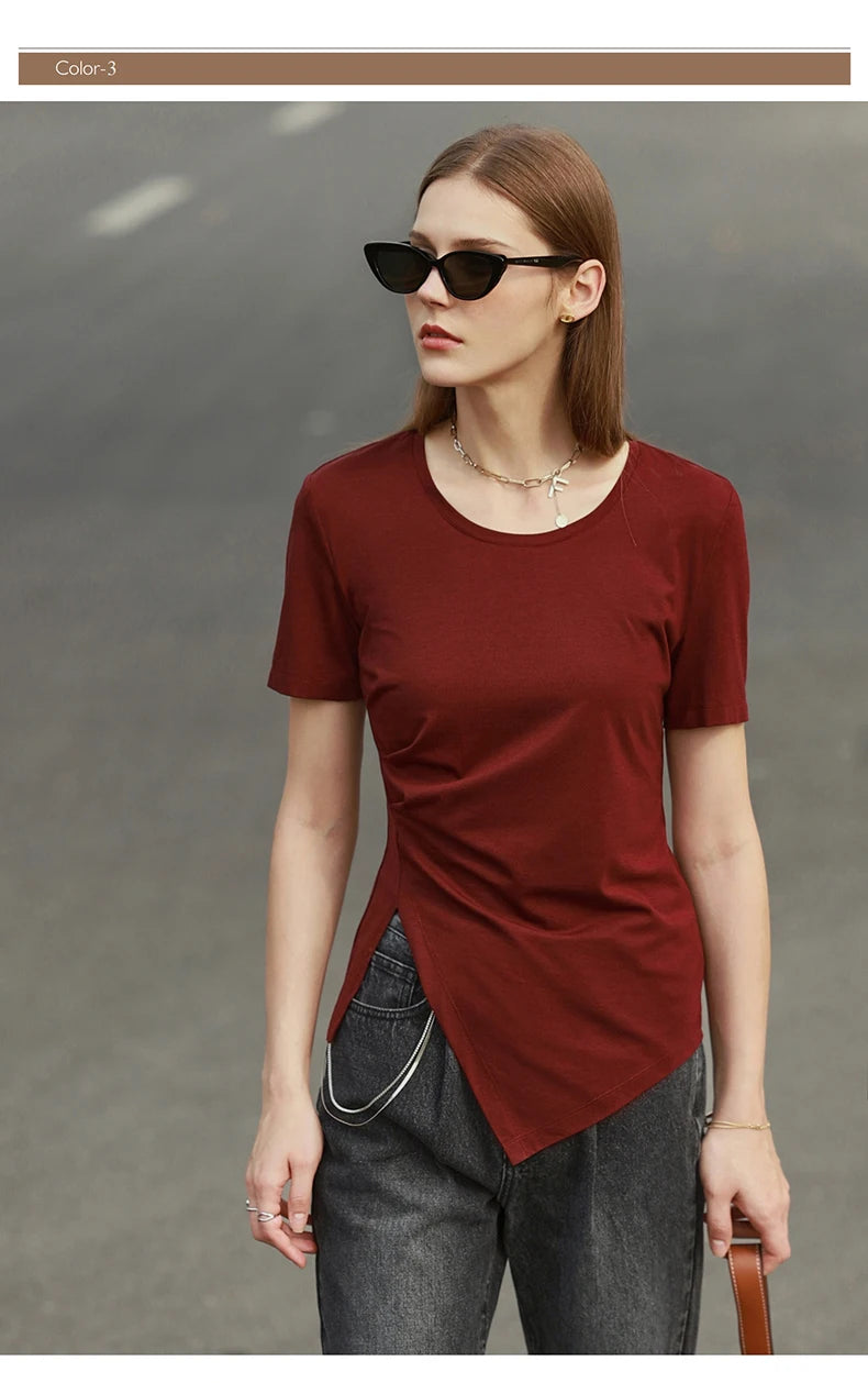 Damen T-Shirt mit asymmetrischem Design und kurzen Ärmeln für den Sommer