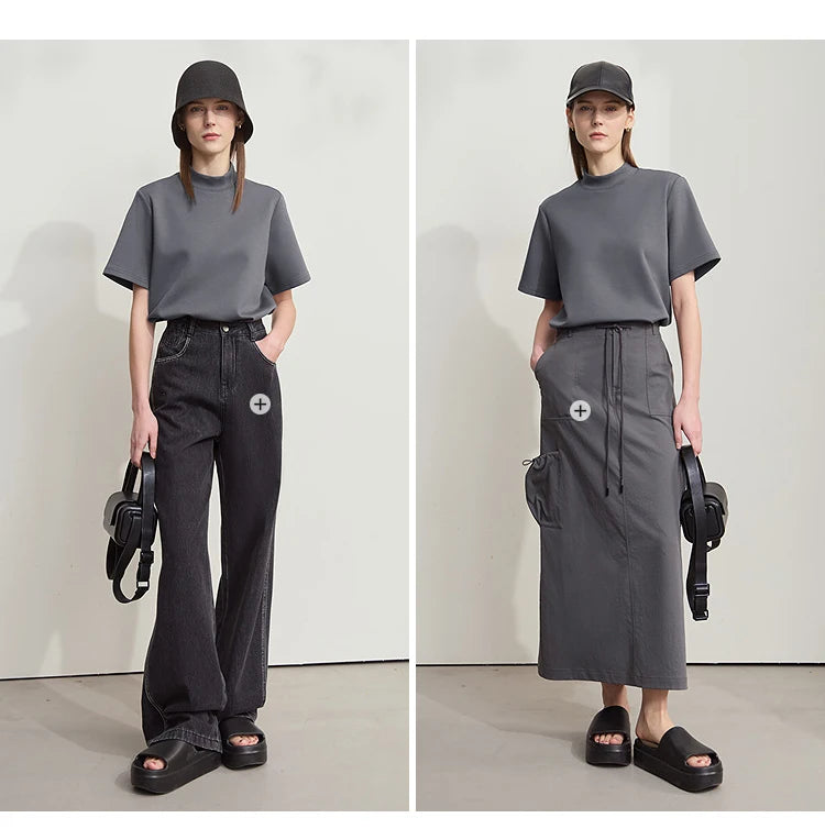Damen Casual T-Shirt mit Gedrucktem Rollkragen und Kurzarm für den Sommer