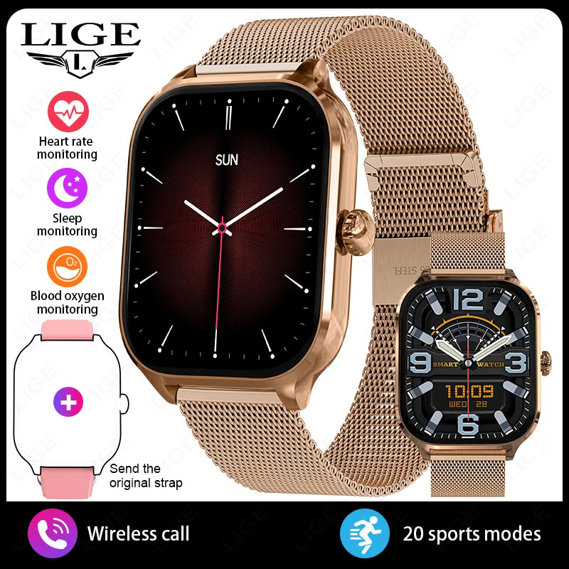LIGE Smart Watch 2,01" HD-Bildschirm Bluetooth Sprachanruf Multi-Sportmodi Herzfrequenz-Schlafüberwachung Smartwatch für Männer Frauen
