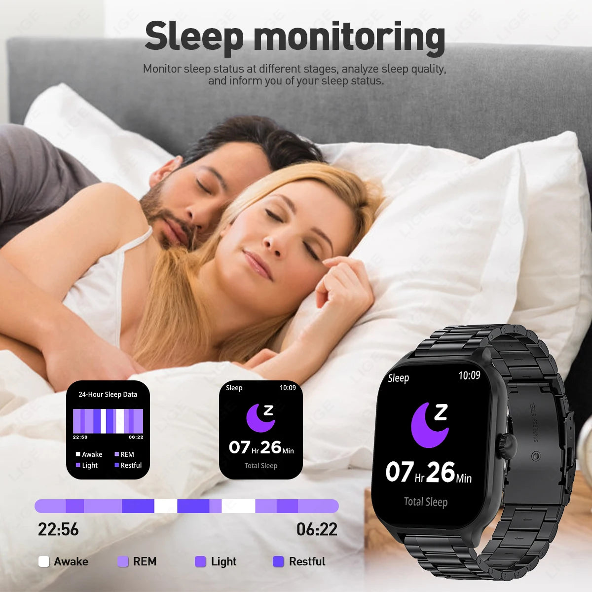 LIGE Smart Watch 2,01" HD-Bildschirm Bluetooth Sprachanruf Multi-Sportmodi Herzfrequenz-Schlafüberwachung Smartwatch für Männer Frauen