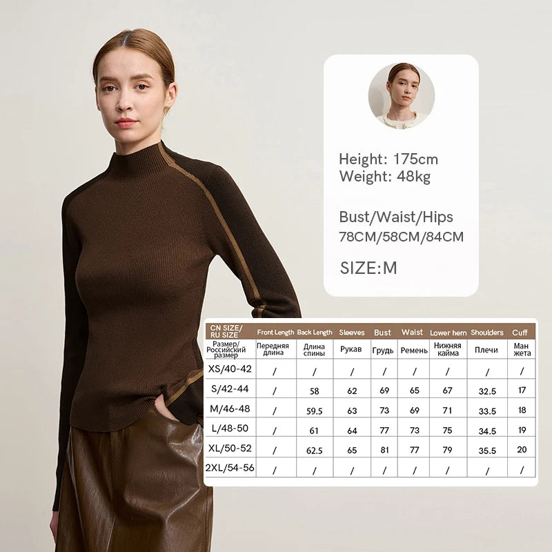Damen-Halbrollkragen-Pullover Slim asymmetrisch Kontrast Winter