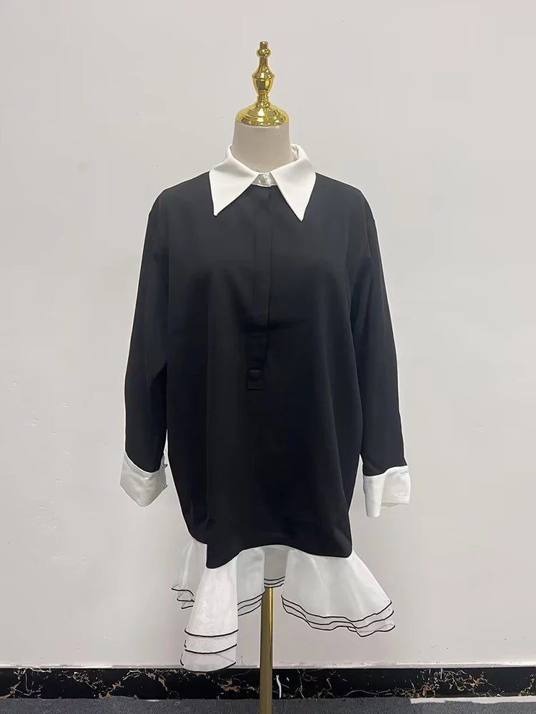 Eleganter Damen-Trenchcoat mit Stehkragen und langen Ärmeln im Patchwork-Design – minimalistischer Mantel mit Schnürung für modische Frauen