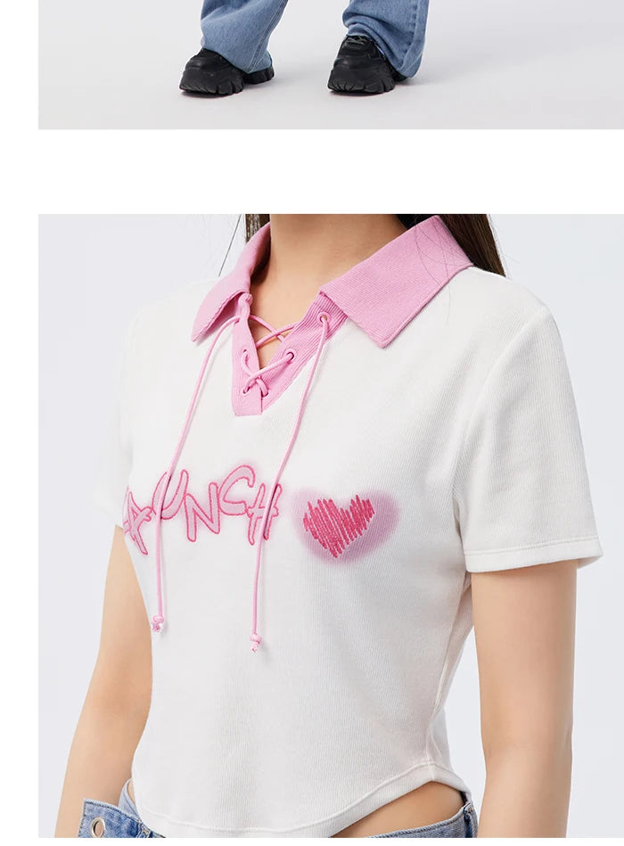 Semir Polo Shirt Frauen Kurzarm Frühling bestickt süß cool Retro Sommer T-Shirt neue Kontrast farbe enges Polo-Shirt