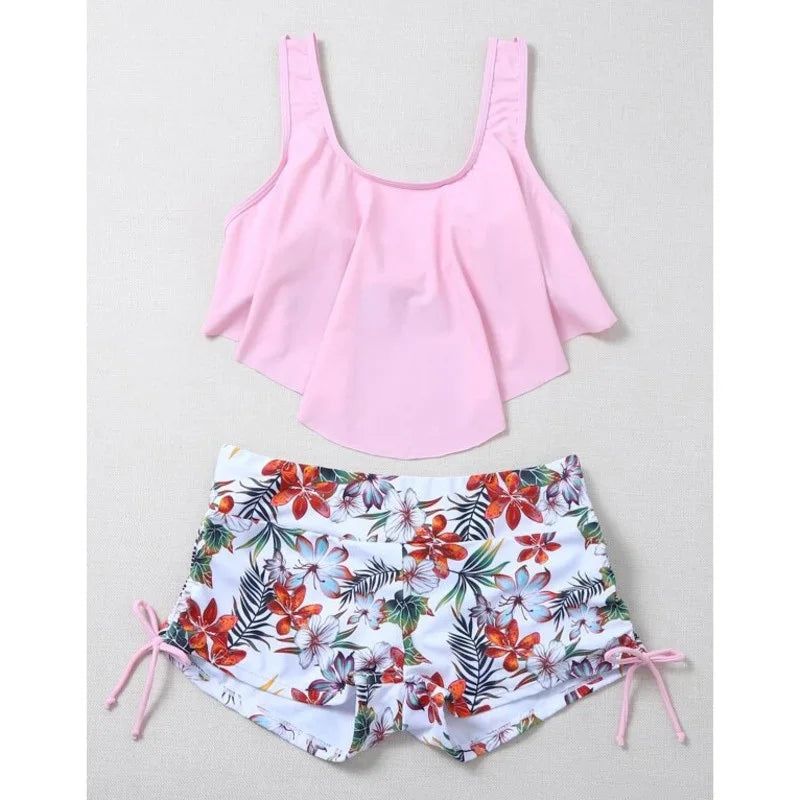 Summer Ruffles Swimsuits Tankini Sets Female Swimwear Sports Beach Wear Two-Piece Bathing Suits Pool Women Swimming Suit 2025