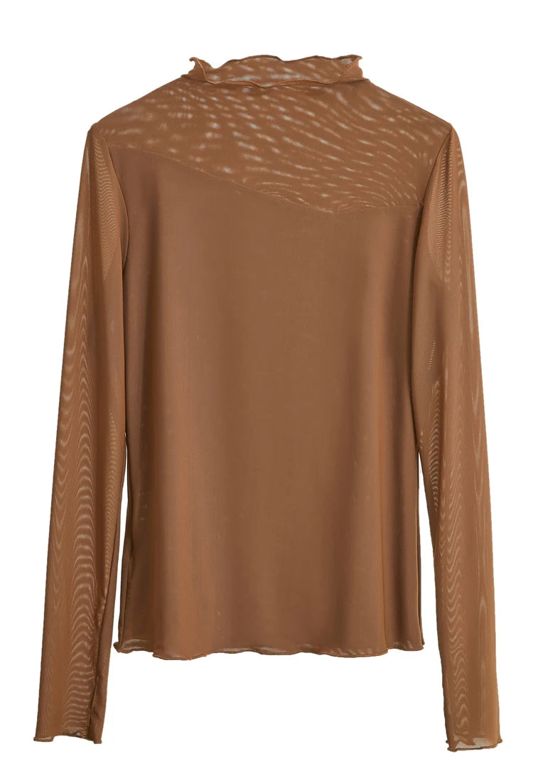 Damen Mesh-T-Shirt im minimalistischen Design mit halbhohem Ausschnitt