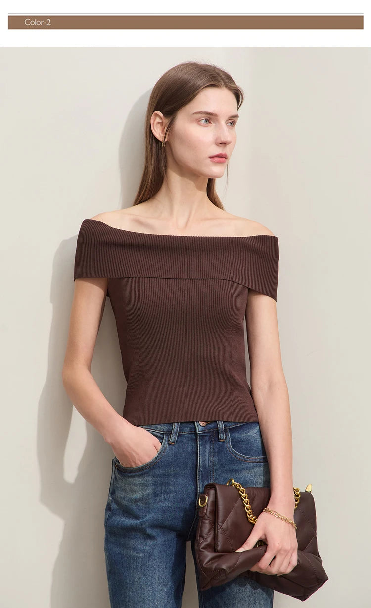 Damen Strickpullover im minimalistischen Stil mit schickem Slash Neck Design