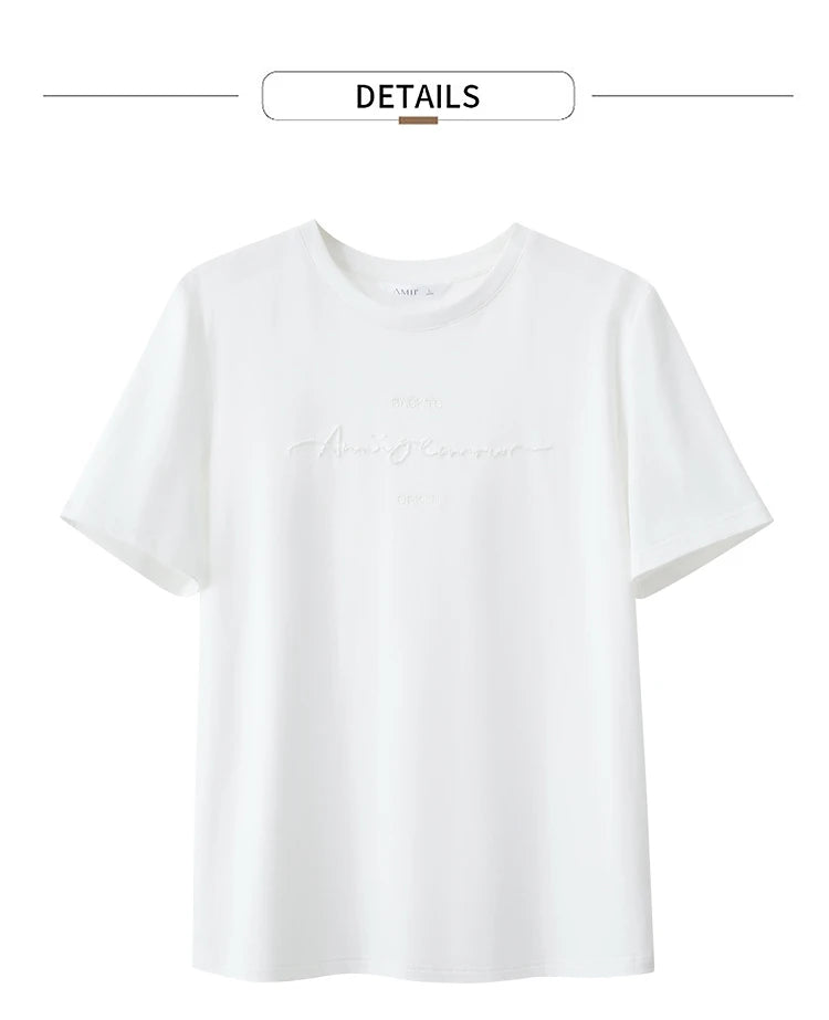 Damen T-Shirts im Minimalismus-Stil mit Kurzarm und Buchstaben-Stickerei