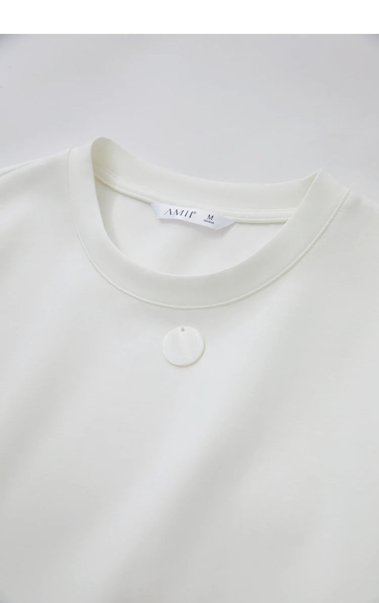 Damen T-Shirts im Minimalismus-Stil mit losem Patchwork und Dekoration