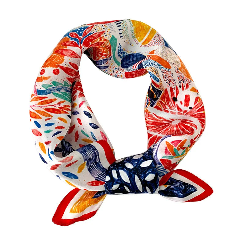 Damen Seidenschal 53cm quadratisch Halstuch Haarband Büro Bandana Foulard