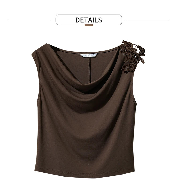 Damen Casual-T-Shirt im minimalistischen Stil mit Swing-Kragen und ärmellos