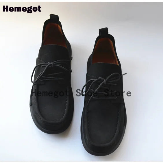 Black Flats Men Shoes Classic British Style Men's Casual Leather Shoes for Outdoor Camping Anti-Slip Leather Handmade Men Shoes