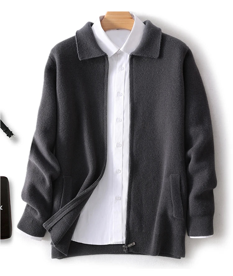 Herbst Winter 100% Hohe Qualität Wolle Strickjacke männer Revers Dicken Zipper Casual Pullover Große Größe Kaschmir Stricken Jacke Männer tops