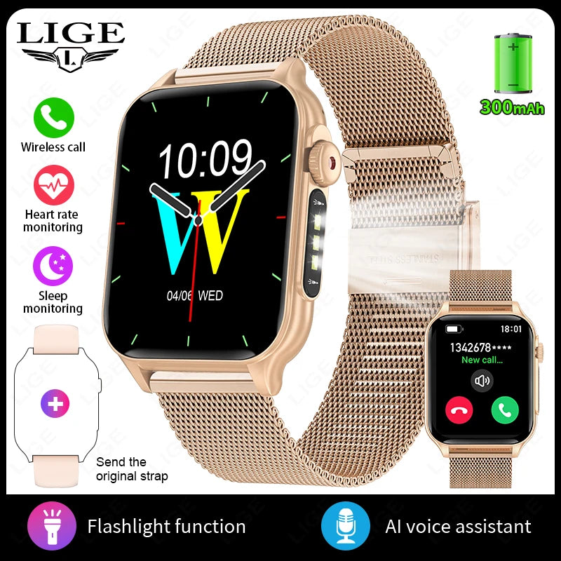 LIGE Neue Für Huawei Xiaomi Smart Uhr Männer Taschenlampe Wasserdichte Outdoor Sport Tracker Bluetooth Anruf Smartwatch 1,96 "bildschirm