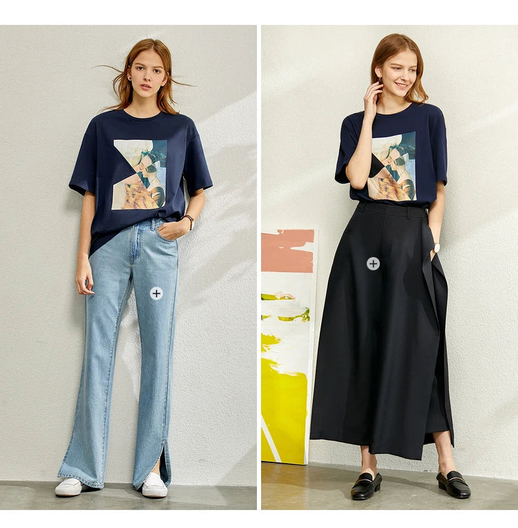 Damen T-Shirt im minimalistischen Sommer-Stil mit lässigem Patchwork-Design
