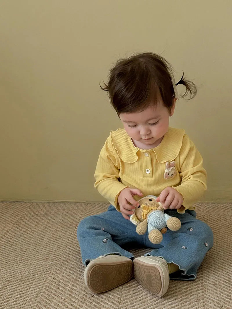 Mädchen Hemd mit süßem 3D Bunny und Kragen für Kinder von 9M bis 5T