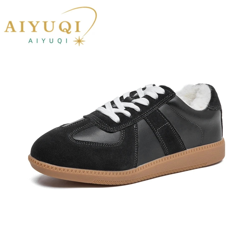 AIYUQI Damen Training Schuhe Leder Metal Toe Cap Flach