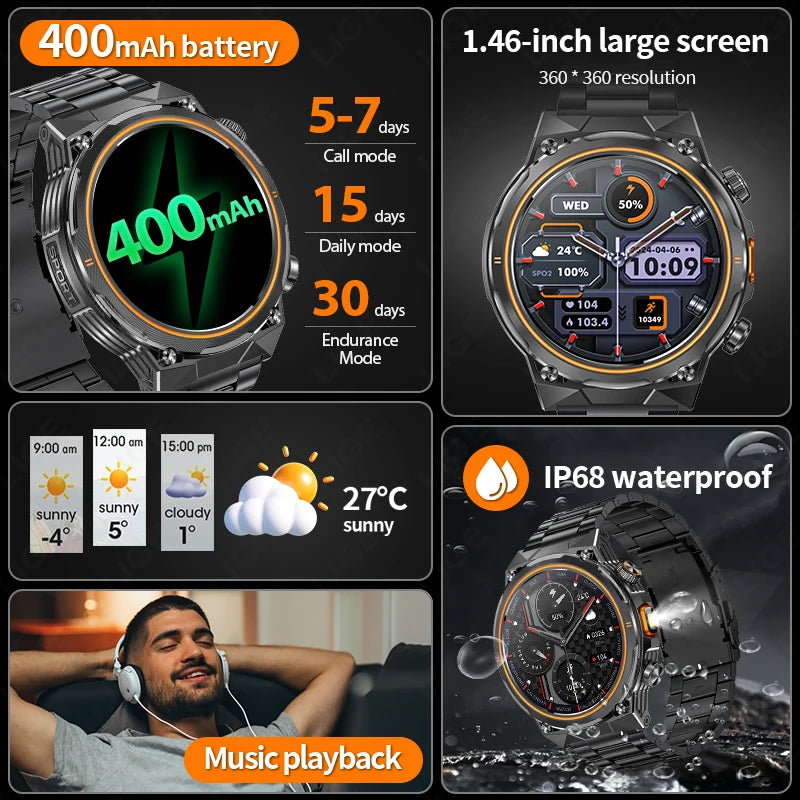 Herren Sport Smartwatch mit 1,46 Zoll HD Display und Drahtloser Anruf-Funktion