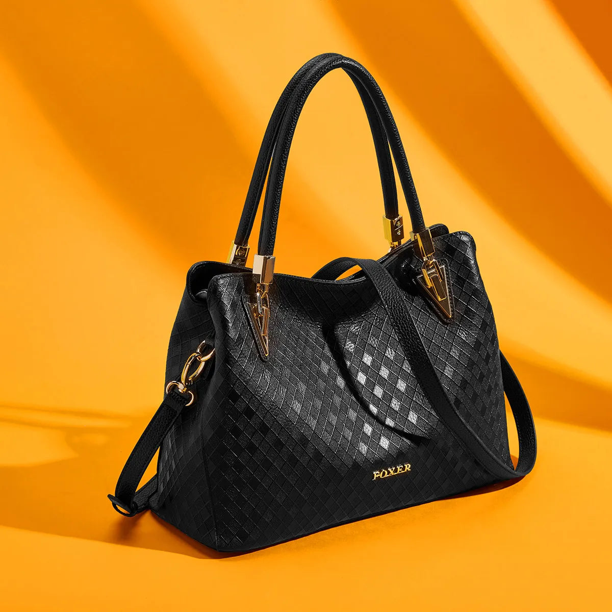 Damen-Handtasche aus echtem Leder mit Diamantprägung und vielseitige Trageweise im Alltag