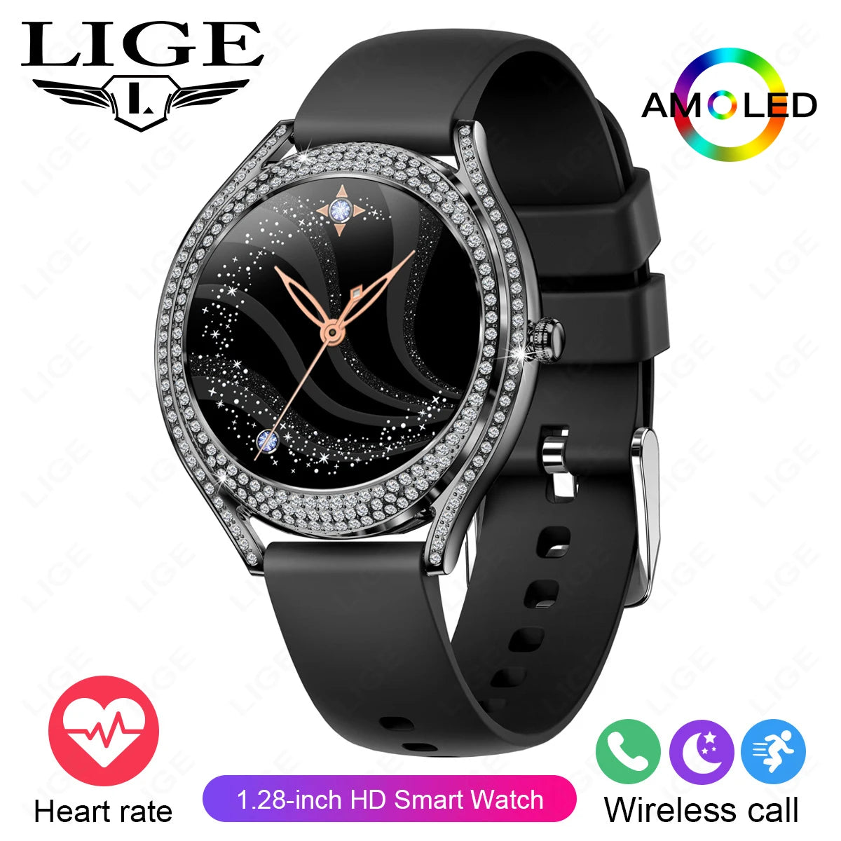 LIGE Neue Frauen Smart Uhr 1,28 Zoll Sport Fitness Armband BT HD Anruf Uhr Wasserdicht Diamant Fall Mode Smartwatch 2025