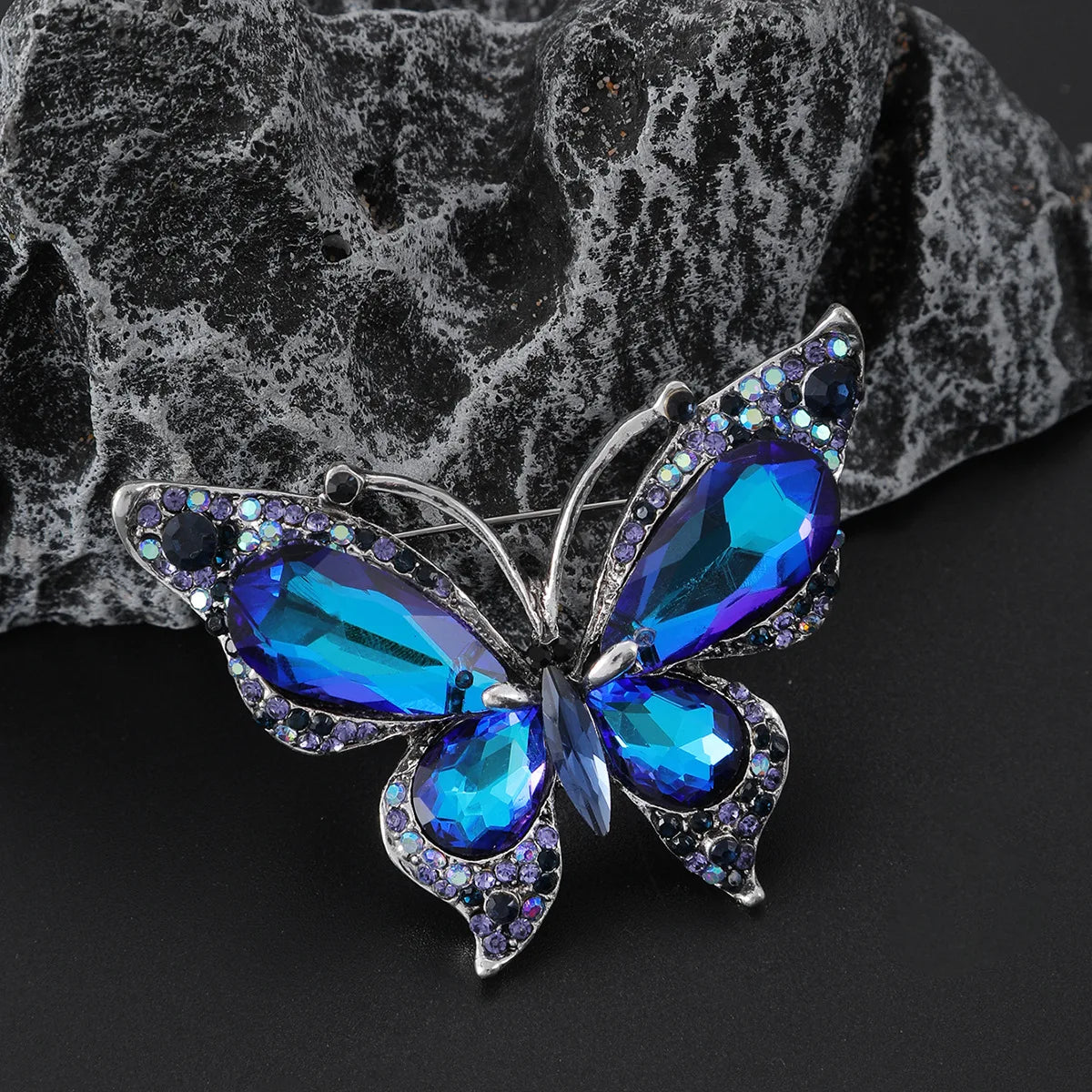 Brosche Schmetterling Strass Kristall Dunkel Winter Insekt Modeschmuck