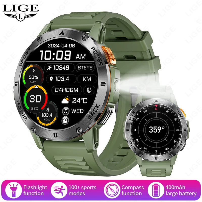 Männer Smartwatch im Militär-Stil mit 360x360 HD Bildschirm und Wasserdichtigkeit