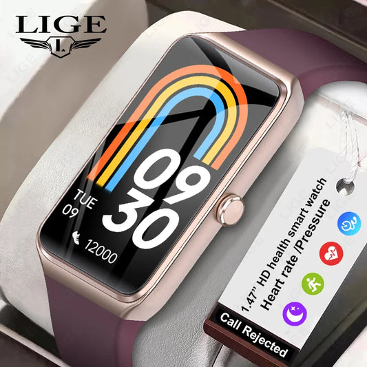 LIGE 1,47-Zoll-HD-Bildschirm-Smartwatch für Männer und Frauen, wasserdicht, Fitness, Sportarmband, Herzfrequenz-Thermometer, Smartwatch, 2025, Neu