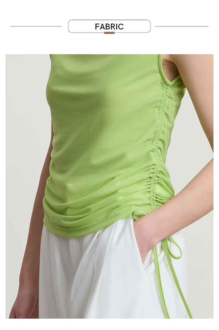 Damen T-Shirts im Sommer-Stil mit solidem ärmellosem Rollkragen für Büro