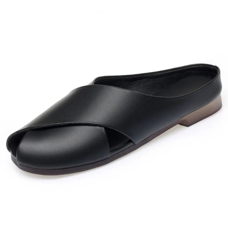 AIYUQI Hausschuhe Frauen Sommer Oberbekleidung Neue Echtes Leder Closed Toe Frauen Hausschuhe Große Größe Nicht-slip Hausschuhe Für frauen