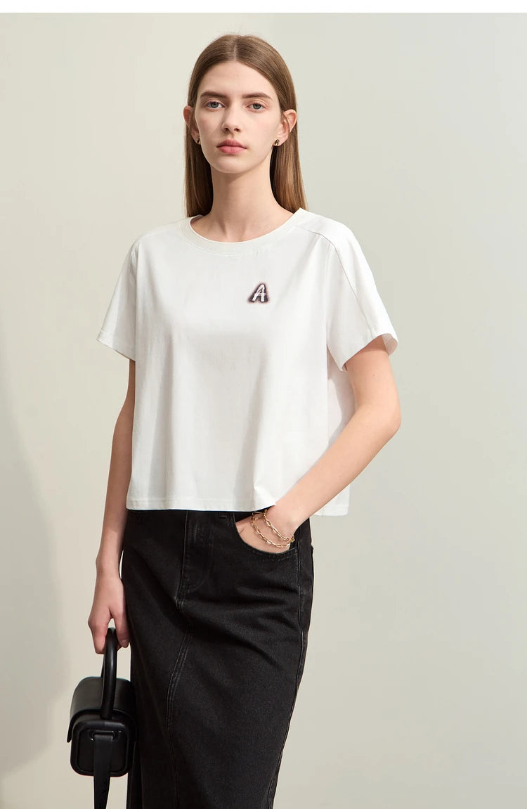 Damen T-Shirts im minimalistischen Stil mit lässigem O-Ausschnitt und Druck