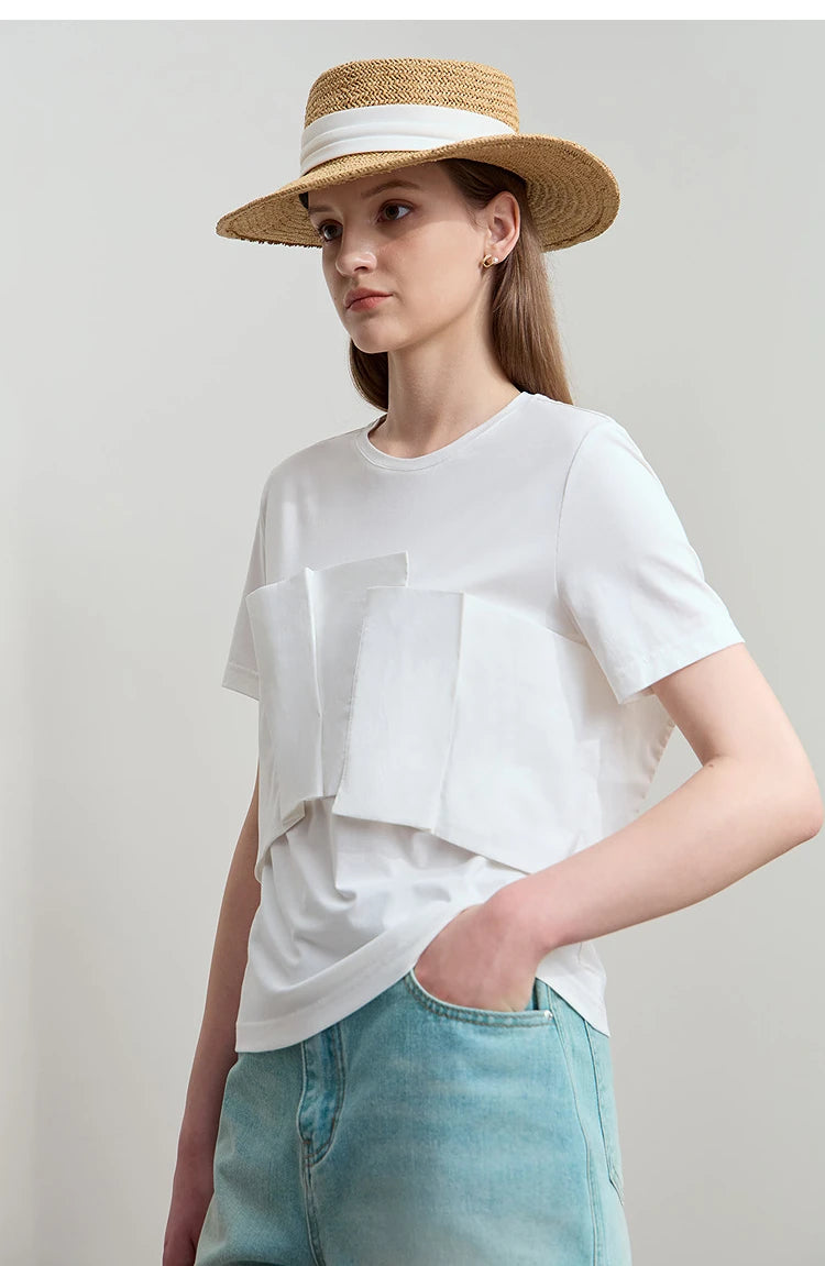 Damen T-Shirt im minimalistischen Stil mit lässigem Komfort und geradem Spleißen