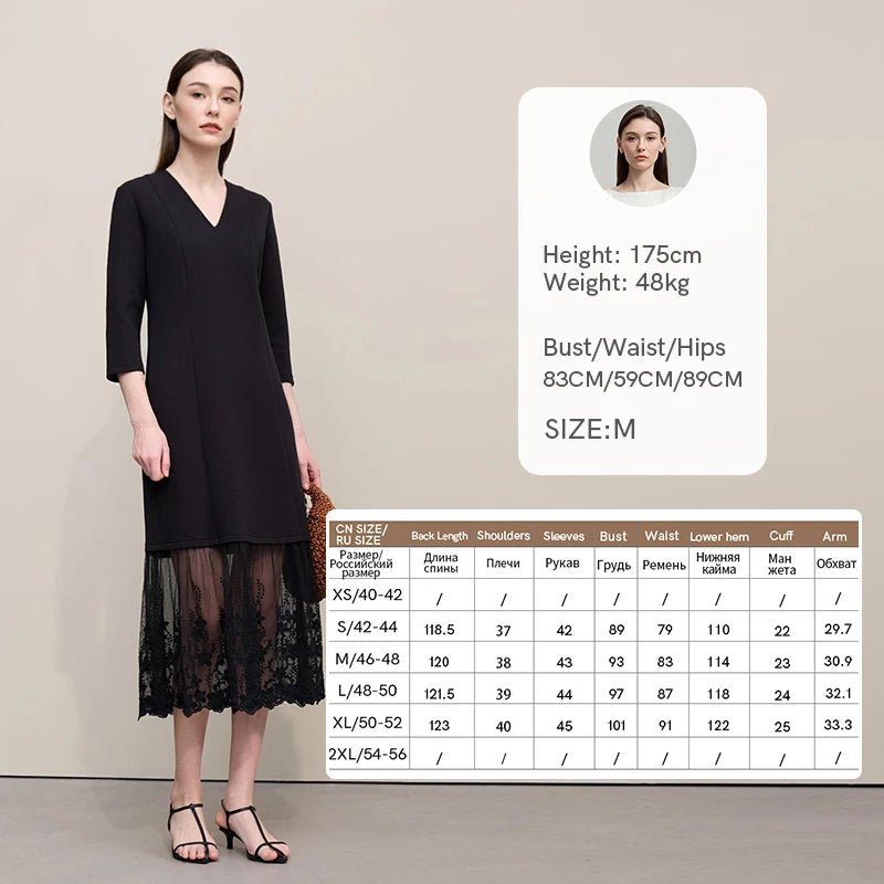 Elegantes Bürokleid Damen Mit V-Ausschnitt Und Spitze Komfortabel