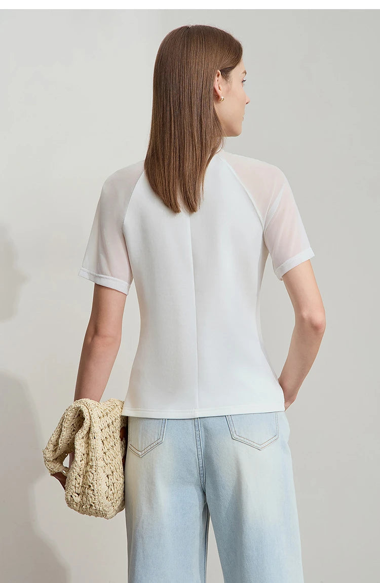 Damen Top im minimalistischen Stil mit O-Ausschnitt und schmaler Passform