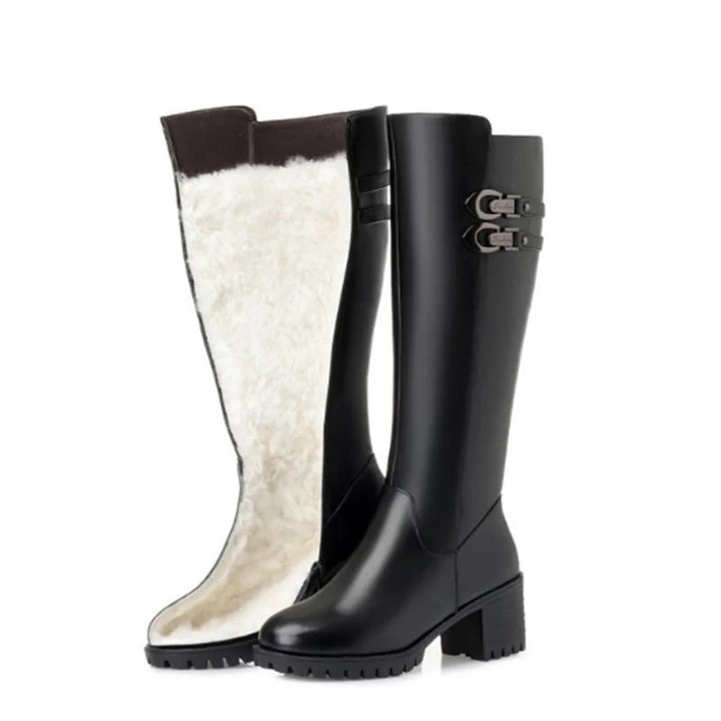 AIYUQI Women Genuine Leather Winter Wool 2025 New High Heel High Boots Big Size 41 42 43 Warm Snow Boots Women