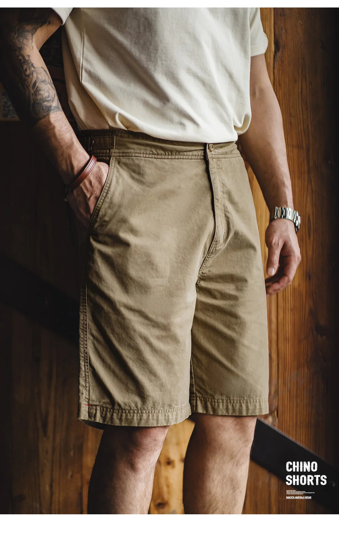 Herren Chino Shorts M51 aus Baumwolle mit verstellbarem Gürtel und Taschen